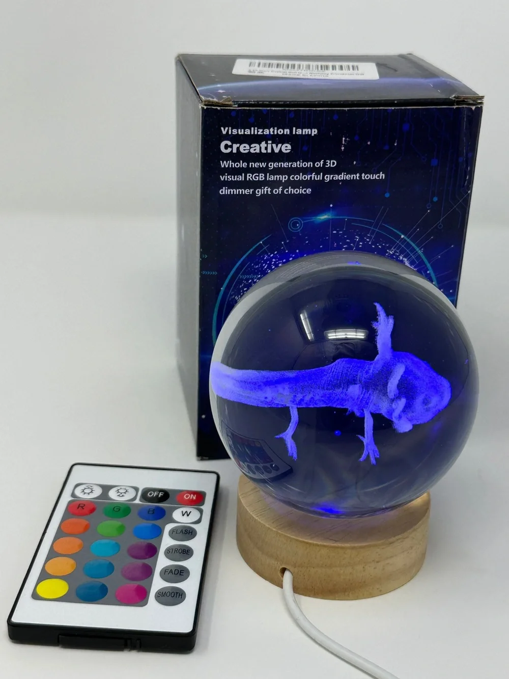 Axolotl 3D Visualization Lamp - glass Globe with Wooden Base